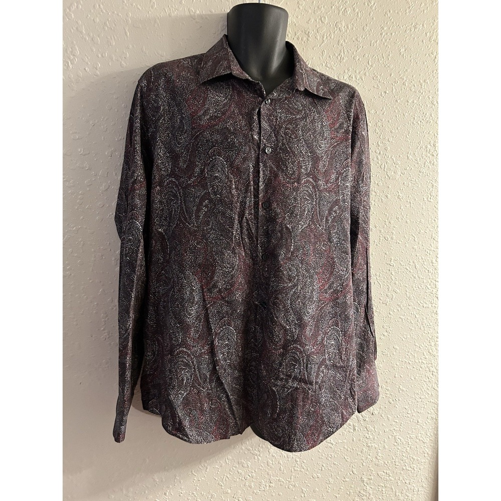 Large Perry Ellis Button Front Stretch Shirt #295*14